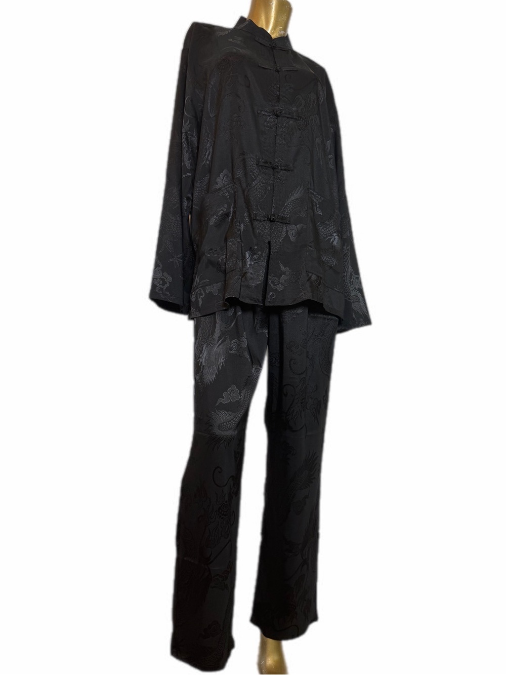 Black Dragon Jacquard Mandarin Top Jacket & Pant Set Chinese